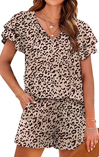 Image of WIHOLL Summer Outfits for Women 2 Piece Short Sleeve V Neck Lounge Sets Casual