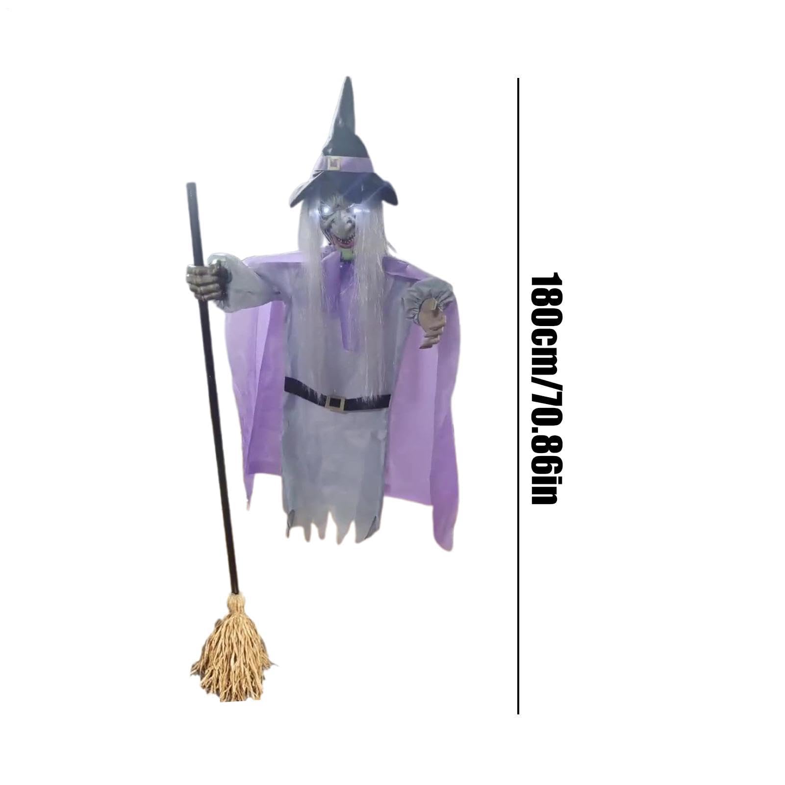 Animierte Hexe 1,83 m Unheimlicher Halloween Sound- & Bewegungssensor | Schwebende Hexe Outdoor-Statue für Spukhaus, Feiertag, Party, Festival, Hof, Garten, Rasen und
