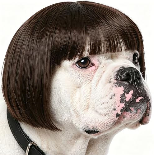 Funny Dog Wig for Small Medium Large Dogs with Adjustable Elastic Bands, Trimmable Pet Costume Cat...