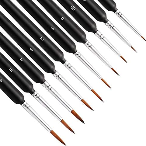 10Pcs Detail Paint Brushes, Fine Tip Pain Brush Set, Miniature Model Painting Brush for Acrylic, Watercolor, Oil, Face, Nail, Scale Model Painting, Line Drawing Cover