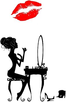 BooDecal Makeup Women with Red Mouth Lip Wall Decals, 21 x 33 inches | Removable, Murals Stickers, For Bedroom