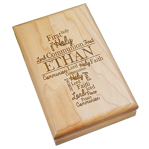 GiftsForYouNow Engraved Personalized First Communion Wood Valet Box with Brass Hinged Lid, 7.5