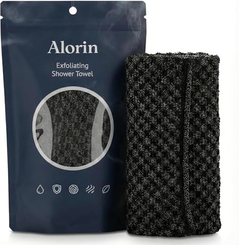 Alorin Towel Alorin Exfoliating Shower Towel Alorin Silver Towel Exfoliating Skin Bath Loofah Premium Scrub Wash Cloth for Body Face Exfoliating Washcloth for Men and Woman (Black)