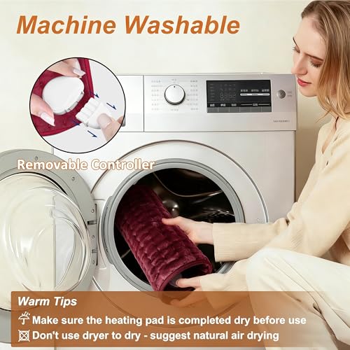 Image of Electric Heating pad for Back Neck Shoulder Knee Arms Legs- Electric Heat Pads with 6 Heat Settings & Auto Shut Off &Dry /Moist Heat Heating Pad for Birthday Mother Father Girl Men Women, Dark Red