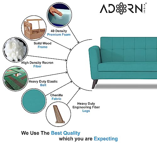 Image of Adorn India Dannis 3+2 5 Seater Sofa Set (Aqua Blue) (3 Year Warranty)