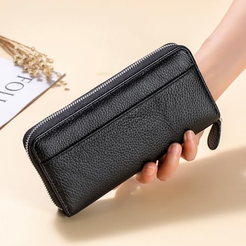Image of RFID Blocking Womens Zipper Wallet Leather Large Capacity Billfold Clutch Zip Around Wallets for Women