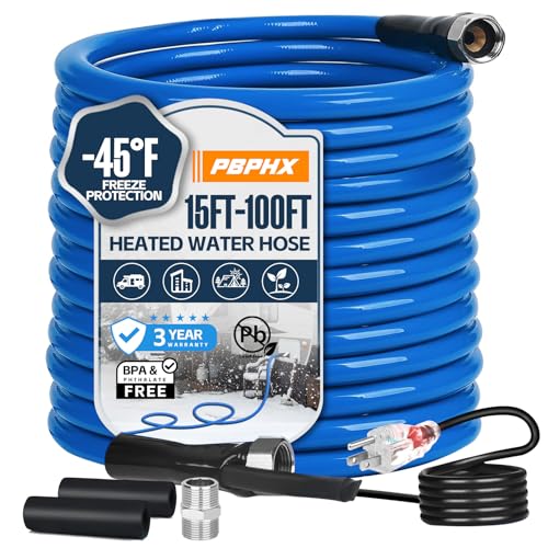 50FT Heated Water Hose for RV,Heated Drinking Water Hose with Thermostat,Lead and BPA Free,1/2"Inner Diameter,Temperatures Down to -40°F Self-Regulating,Blue Appearance