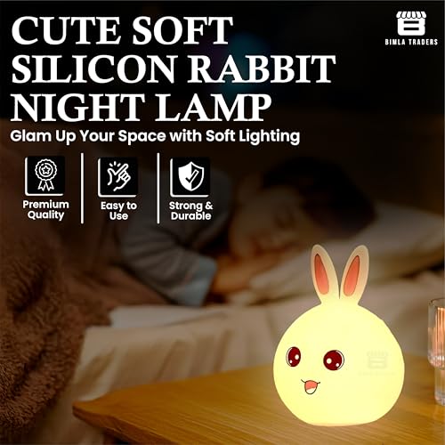 Image of CRAE Big Face Rabbit Night Lamp for Kids | LED Lamp with Touch Sensor | Silicone Lamp | Birthday Gift for Girls /Boys | Baby Bedroom Decor, Fluorescent (RABIT)