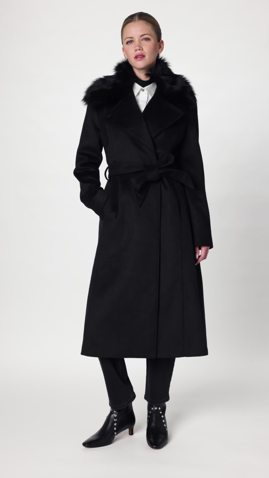 KARL LAGERFELD ロングコート マキシ丈 ヘリンボーン ファー付き Amazon.com: KARL LAGERFELD Paris Women's Outerwear long wrap coat