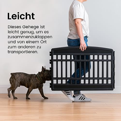 Iris Ohyama Welpenauslauf mit 4 Paneelen und abschließbarer Tür, H60cm, Öko Grau, Katzengehege, Hundebox, Für Outdoor, Indoor, Welpenlaufstall, Hundezaun, Welpenzaun, Laufstall Hund, CI-604E WD