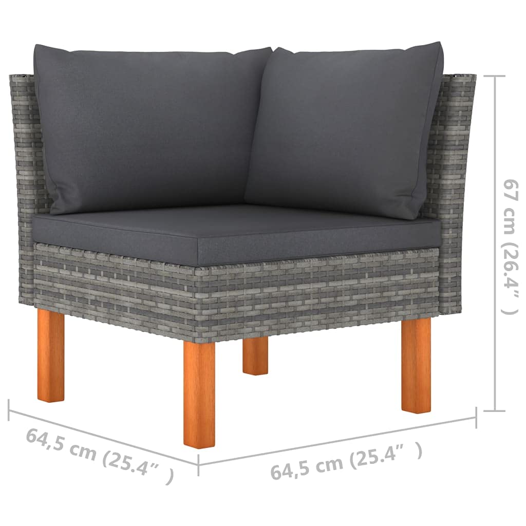 Gartenmöbel-Set, 9-teilig, Polyrattan, Eukalyptus, Grau, Garten-Set, witterungsbeständig und kombinierbar, für Terrasse