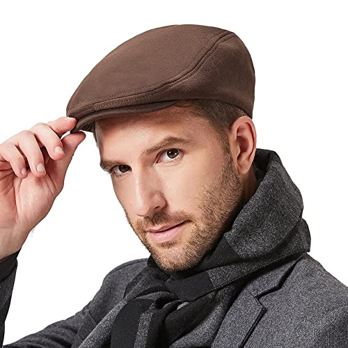 Century Star Classic Wool Blend Newsboy Cap, Black Flat Ivy Style, Winter Gatsby Cabbie Scally Hat for Men, Daily Wear HP Coffee One Size