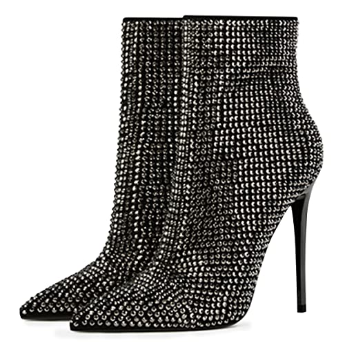 XYD Women's Pointed Toe Ankle Boots, Classic Stilettos High Heels, Zipper Side, Fashion Dress Office Lady Solid Color Booties Shoes3