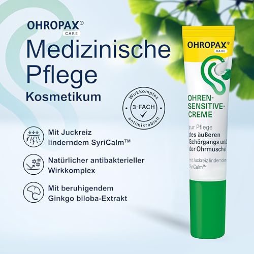 OHROPAX Ohren-Sensitive-Creme – mit SyriCalm, antibakteriellem Wirkkomplex, Ginkgo biloba-Extrakt – Ohrcreme für den äußeren Gehörgang und die Ohrmuschel – ideal bei Verwendung von Hörgeräten – 10 ml