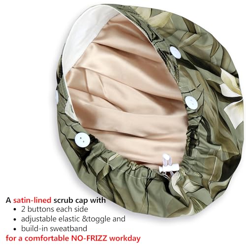Image of ABAMERICA Bouffant Caps with Button and Sweatband, Adjustable Scrub Caps for Women Men, One Size Multi Color