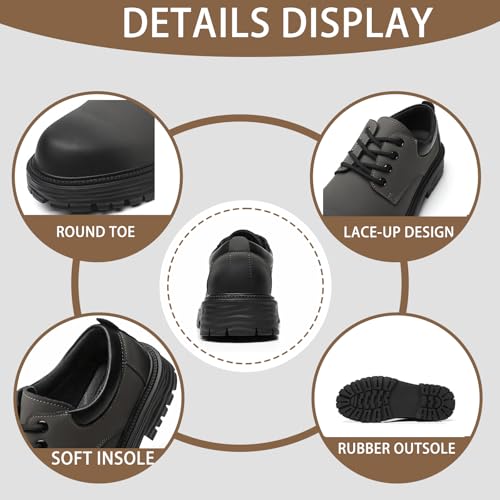 Men's Round Toe Platform Low Block Heel Oxford Shoes Classic Lace Up Lug Sole Business Work Dress Shoes Non-Slip Formal Derby Shoes3