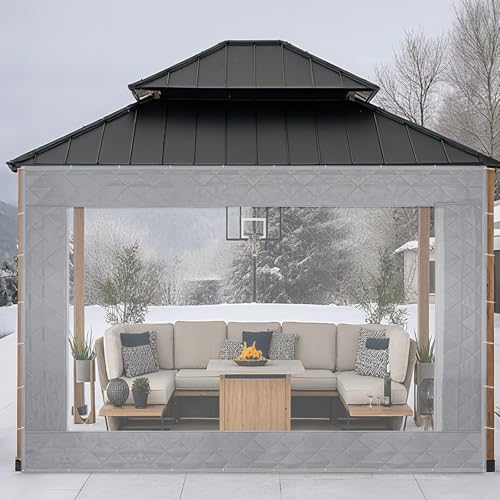 Beeveer 8 x 10 ft Outdoor Gazebo Curtain Thermal Insulated Panel Curtain with Transparent Window Rope Waterproof Winter Insulated Heavy Duty Oxford Cloth Garage for Patio Pergola Porch Gazebos