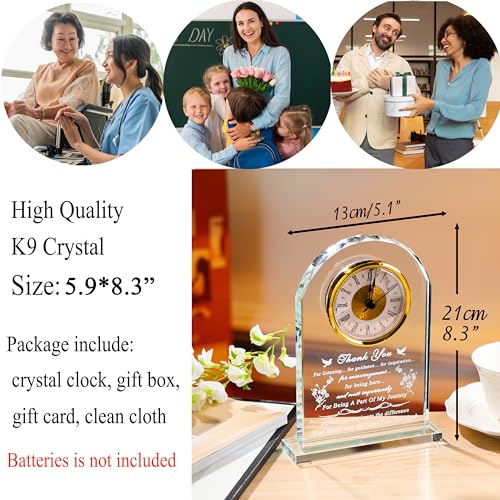 Image of Thank You Gifts for Women Men - Crystal Clock Decor Engraved Presents for Teacher Doctor Nurse Boss Coworker - Inspirational Appreciation Gift for Female Male Leader Best Friends Grateful Keepsake