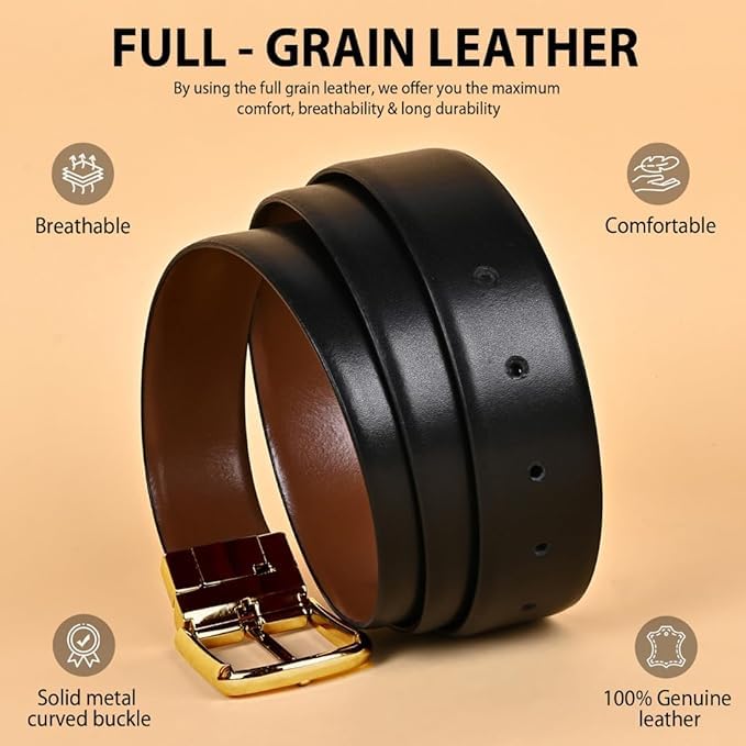 Image of HAYES LONDON Belts for Men Leather Original - Belt for Men Formal with Classic Design, Durable and Italian Reversible Men's Belts for All Occasions