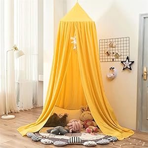 Baldachin, Betthimmel Kinder, Babybett Bettvorhang Hängende Rund Princess Insektennetz Moskitonetz für Kinderzimmer und Spielzimmer Dekoration (Gelb)