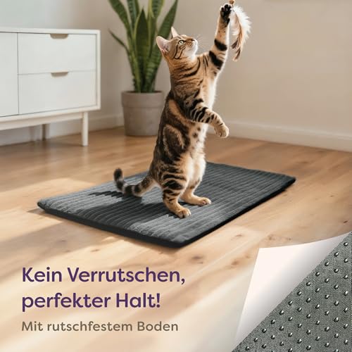 Knupis Selbstheizende Wärmedecke Katze 60x45 cm – Weich – Waschbarer Bezug – Rutschfester Unterseite – Selbstwärmende katzendecke ohne Strom – Heizdecke für Katzen – Wärmekissen Katze – Grau