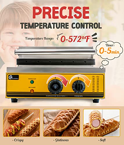 CGOLDENWALL Commercial/Home Electric Corn Hot Dog Machine Non-stick French Muffin Waffle Irons 6Pcs Waffle Stick Maker Stainless Steel Temperature Range 50-300 ? Timer 0-5 Min 1550W 110V