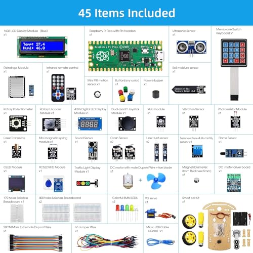 Image of REES52 Kits for Raspberry Pi Pico, Sensor Advanced Kit for Programming, Pi Pico Micropython 32 Projects Lessons and 32 Modules with for Programmer
