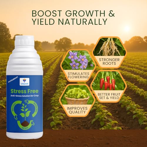 Image of Utkarsh Stress Free - Humic acid, Fulvic acid & Amino Acid Seaweed Extract based Biostimulant, Stimulates Flowering & Fruit Setting, Promotes Vigorous Root & Shoot Growth | 10 Ltr; Pack of 2 of 5 Ltr
