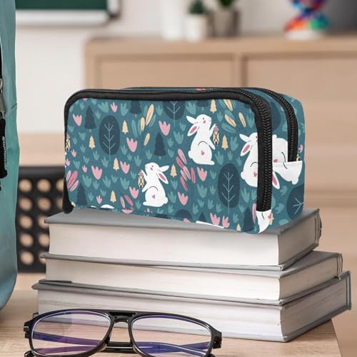 VAPOKF Trousse à crayons, trousse de papeterie pour adolescents, garçons, filles, fournitures scolaires et de bureau – Les lapins tiennent la lampe et les empreintes de pieds, multicolore, – vue 6