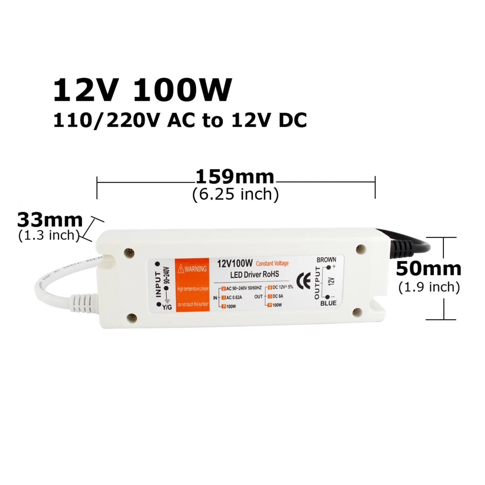 12 Volt Netzteil LED-Treiber 12V 18W 28W 48W 72W 100W AC 110V 220V auf 12V DC Adapter Beleuchtung Trafo für LED Light Strip CCTV (12V 100W)