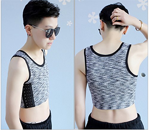 BaronHong Tomboy Trans Lesbian Cotton Chest Binder Plus Size Short Tank Top with Stronger Elastic Band(LightGray,S)