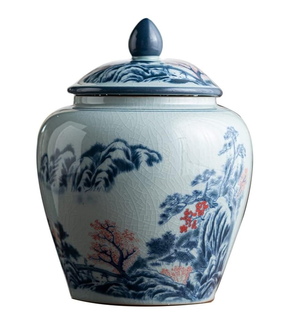 SBJKLYRN ceramic jar， Chinese Ceramic Ginger Jar Vase with Lid Traditional Chinese Decorative Porcelain Jars Temple Jar Temple Jar(16 * 21cm)