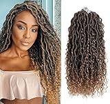 Faux Goddess Locs Crochet Hair Boho River Locs Hippie Wavy Crochet With Curly Hair In Middle And Ends Braids Hair Extensions (8Packs,18 inch, T27)