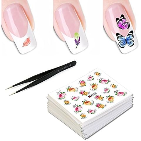 50 Sheets Nail Art Stickers Decals with Tweezer - Nail Art Design, Decorations DIY Tool Kits for Women Girls Cover