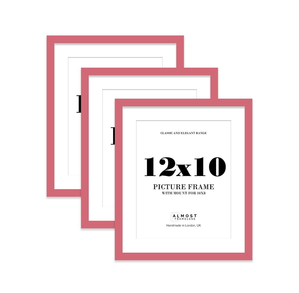 Pink Picture Frame 12x10 With 10x8 Mount for Photos - Wall & Table Display, Landscape or Portrait, 3 Pack