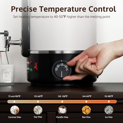 OFFNOVA Derretidor de cera para fabricação de velas, panela grande de 6 L com bico de núcleo de aque