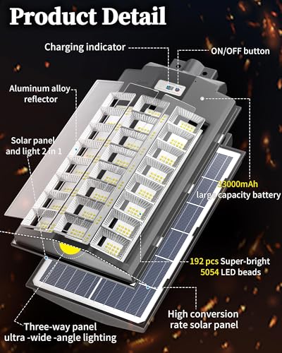Image of Gefolly SL-8600W Solar Street Lights Outdoor, 680000LM Commercial Parking Lot Light, 6500K Dusk to Dawn IP67 Security Flood Lights Motion Sensor Led Lamp for Basketball Court, Road, Yard