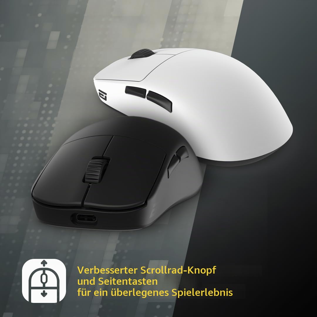 ENDGAME GEAR OP1we Wireless Gaming-Maus, CompX CX52850 Mikrocontroller, Pixart PAW3370 Optischer Sensor, Mod-freundlich, Hybrid-Skate-Design, Claw-Grip, 58,5 g, Weiß