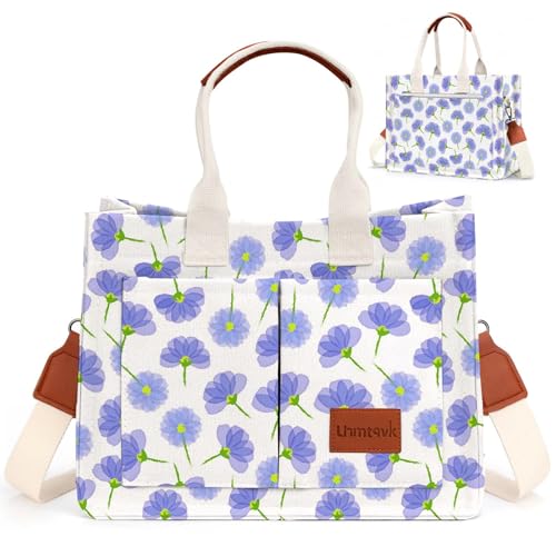 LHMTQVK Canvas Tote Bag - Large Work Tote for Women - Everything Tote Bag (Forget Me Not)