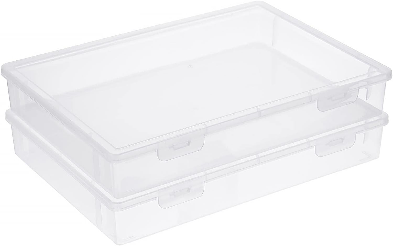 Clear Plastic Storage Box with Flap Lid, Multipurpose Craft Organizers and Storage Box Art Supply Storage Organizer Plastic Sewing Box for Pencils Markers Notebooks A4 Files, 2 Pack Large
