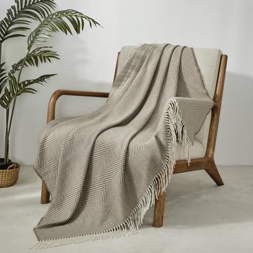 Image of CREVENT 50 inchX60 inch Farmhouse Breathable Soft and Warm Classic Throw Blanket for Sofa Couch Bed, Faux Cashmere Home Decoration Throw with Tassles (Coffee)