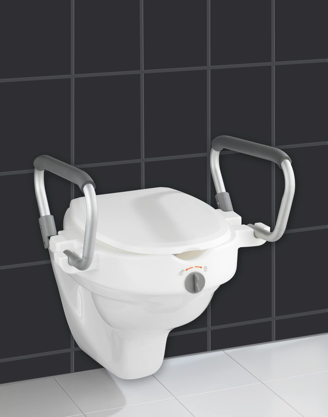 WENKO Sedile WC rialzato con braccioli Secura, Plastica, 5535 x 37.5 x 47.542.5 cm, Bianco