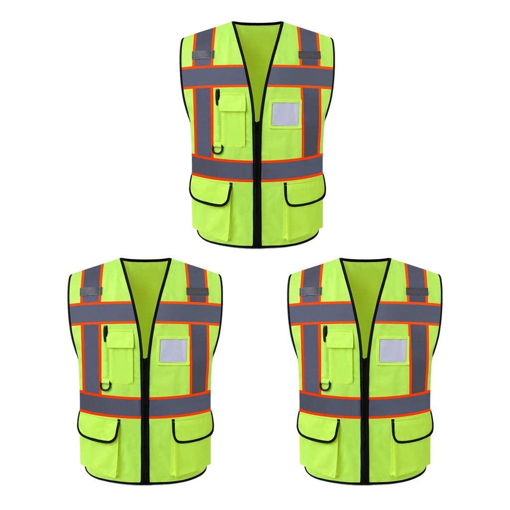 3 x High Visibility Safety Vest with Reflective Strips Zipper 3 Pockets | Business & Industrial | Facility Maintenance & Safety | Personal Protective Equip/PPE | Safety Vests