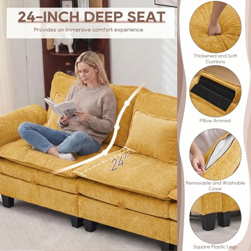 Image of IPKIG 117 inch Modular Cloud Couch with Storage, U Shaped Sectional Sofa with Ottoman & Pillow, Chenille Deep Seat Sectional Couches for Living Room, Apartment, Yellow