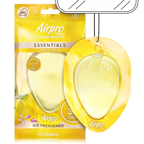 Image of Airpro Essentials Citrus Grove Hanging Gel Car Air Freshener | Leak-Proof Car Perfume | Long Lasting 30 Days | Energizing Citrus Fragrance | Hanging Car Perfume | Car Accessories 2026 (11.3g)