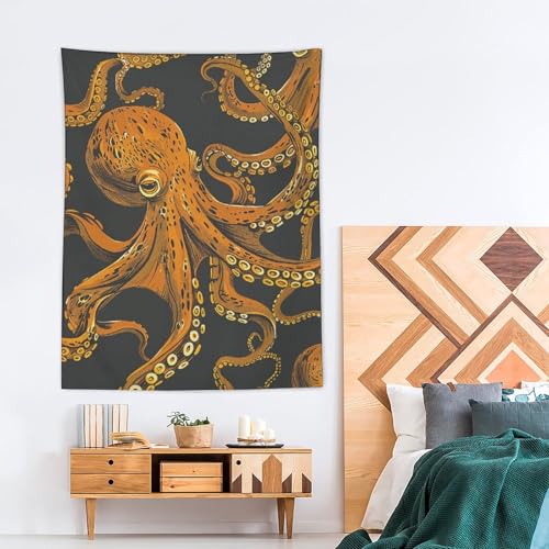 Tapisserie pieuvre orange 152x203 cm déco murale verticale drapée - 4