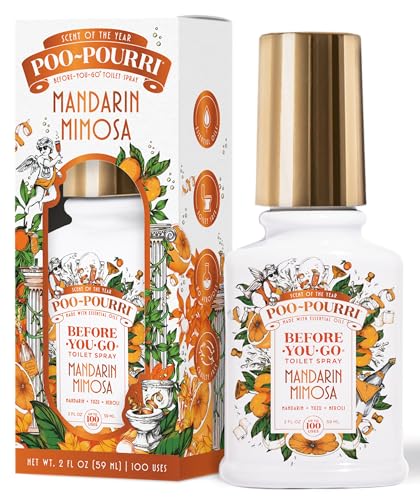 Poo-Pourri Before-You-Go Toilet Spray Mandarin Mimosa 2 Fl Oz Up to 100 Uses Bathroom Odor Deodorizer with Essential Oils for Home or Work Travel Essentials TSA Approved Size