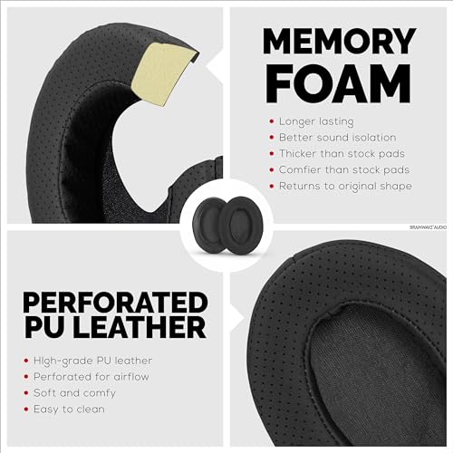 Image of Brainwavz Perforated Thick Memory Foam Ear Pads for ATH M50X, M40X, Steelseries Arctis, HyperX Cloud & Alpha, Logitich G Pro & Many More Headphones, Black