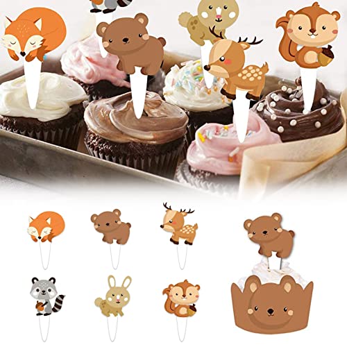 Aatpuss 48 Stuks Cupcake Wrapper Toppers Papier, Cupcake Wrappers en Cake Toppers, Animal Cupcake Wrappers, voor Junglefeesten, Verjaardagsfeestjes, Taartdecoraties (48 Stuks) - Image 6