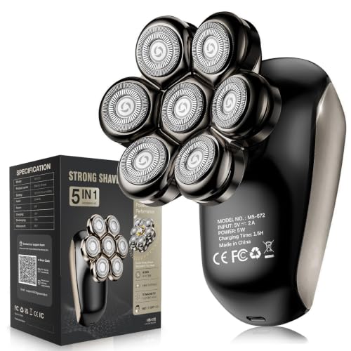 Image of Head Shavers for Bald Men: 5-in-1 Electric Razor with 7D Floating Blades - IPX7 Waterproof Grooming Kit, Detachable Magnetic Head, 90-Min Wet Dry